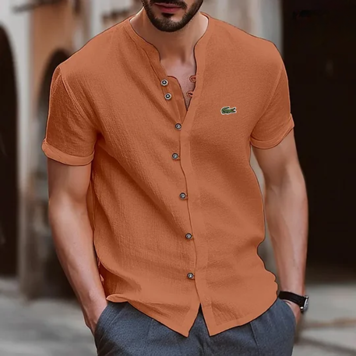 LC Textured Button Henley Shirt - Clearance Sale