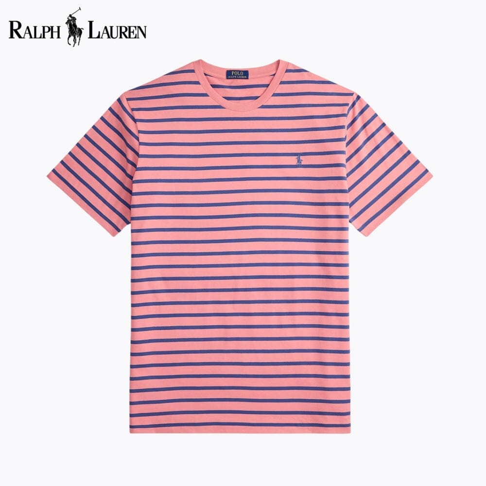Camiseta de cuello redondo de punto a rayas RL
