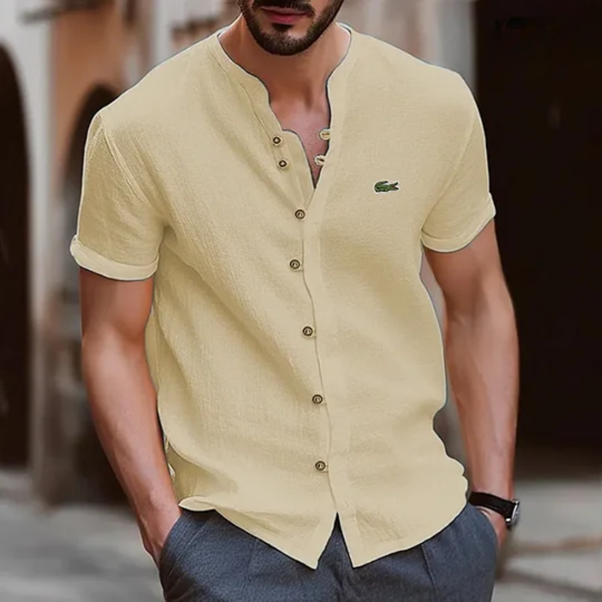 LC Textured Button Henley Shirt - Clearance Sale