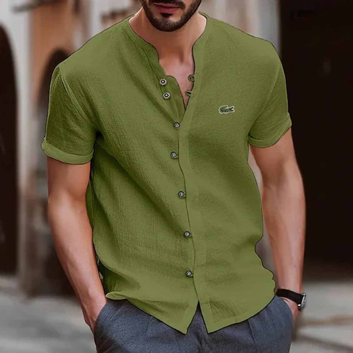 LC Textured Button Henley Shirt - Clearance Sale