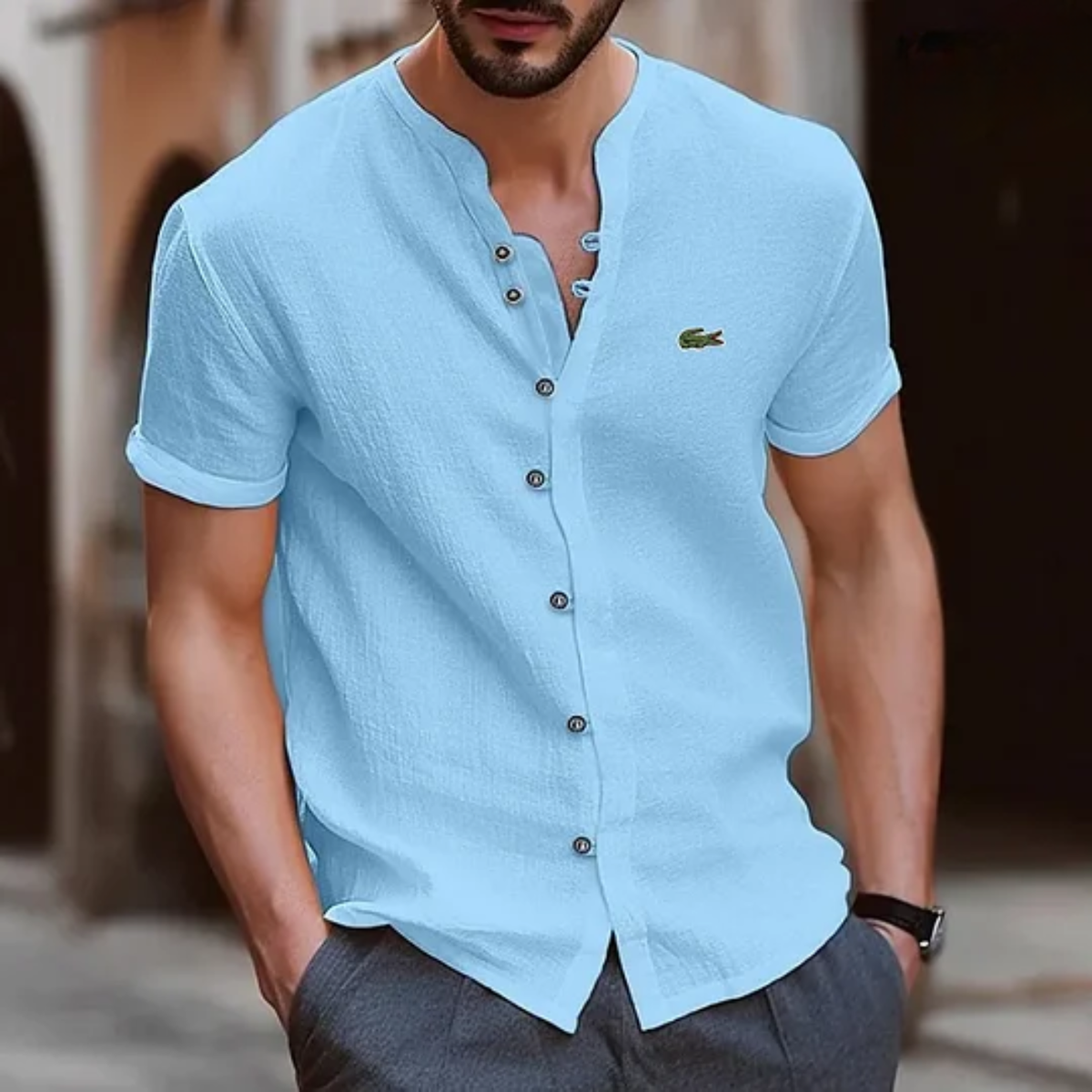 LC Textured Button Henley Shirt - Clearance Sale