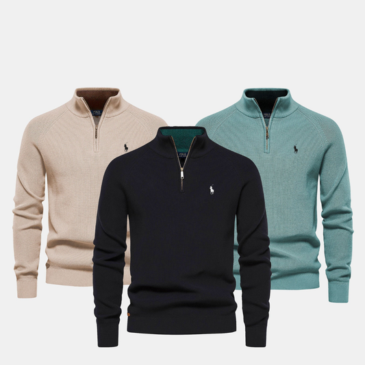 Suéter de cuello con cremallera para hombre RL (Liquidación)