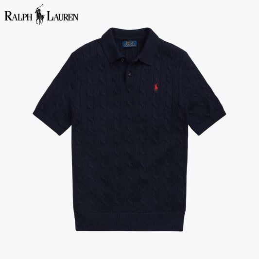 Suéter de algodón con cuello polo y punto trenzado RL