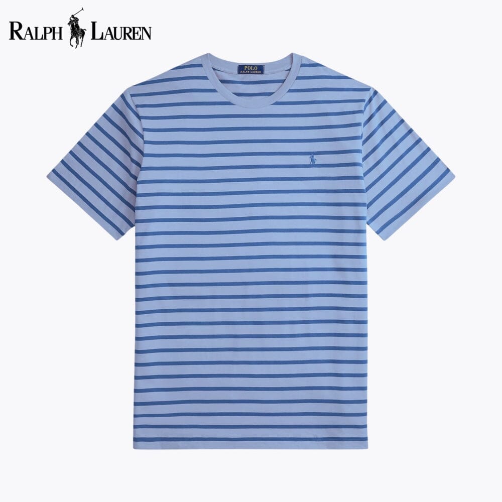 Camiseta de cuello redondo de punto a rayas RL