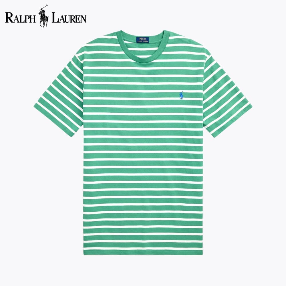 Camiseta de cuello redondo de punto a rayas RL