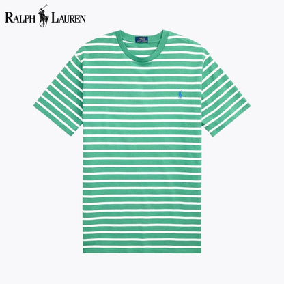 Camiseta de cuello redondo de punto a rayas RL
