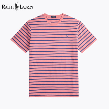 Camiseta de cuello redondo de punto a rayas RL