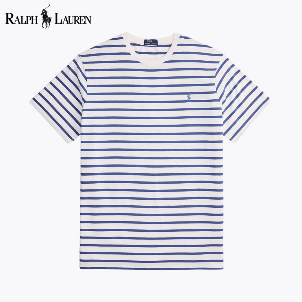Camiseta de cuello redondo de punto a rayas RL