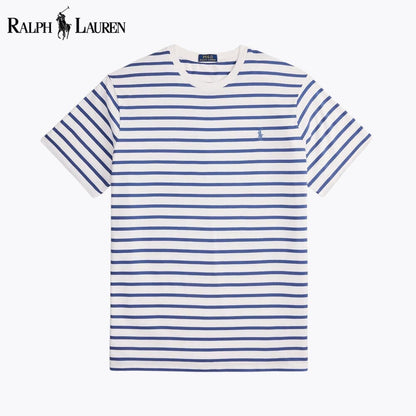Camiseta de cuello redondo de punto a rayas RL