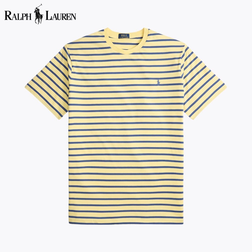 Camiseta de cuello redondo de punto a rayas RL
